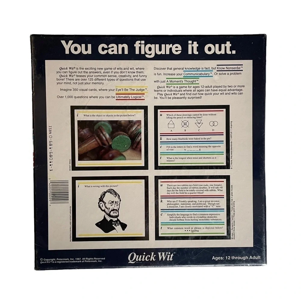 Vintage Quick Wit Board Game Common Sense Trivia Brand New Sealed 1987 family